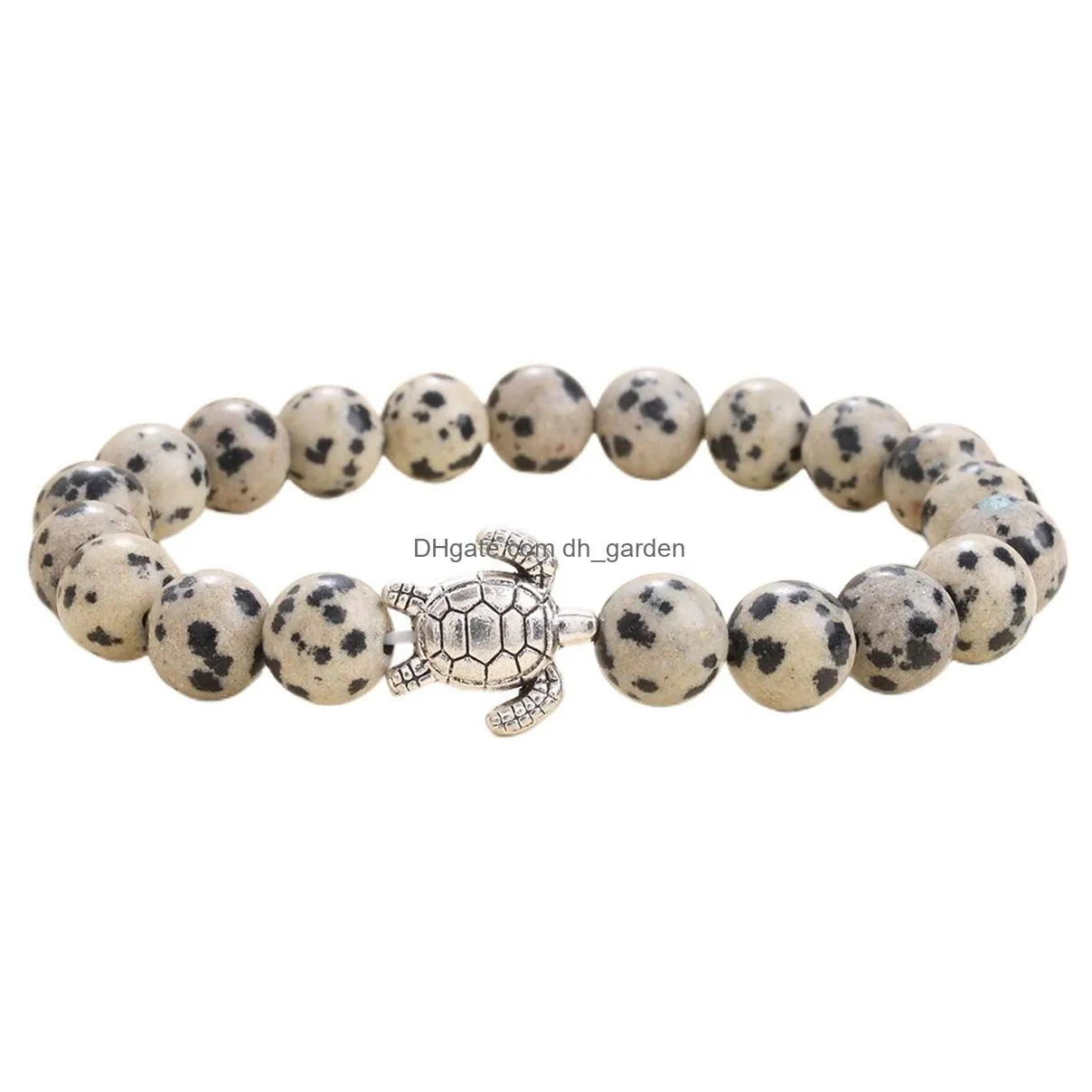 turtle shape alloy model with gemstone beads bracelet healing natural crystal stone beads bracelet for men and women