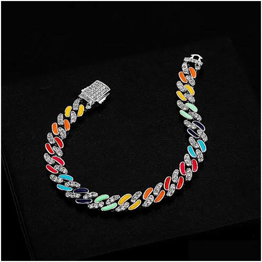 8mm cuban link prong chain for men women iced out enamel diamond zircon shiny necklace  bling hiphop jewelry