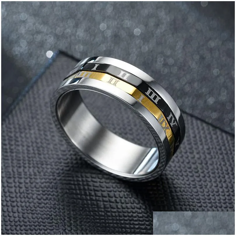 316 stainless steel roman numeral rotatable rotation rings ol lady`s lucky rotating rome number ring wholesale jewelry customization gold silver black 8mm