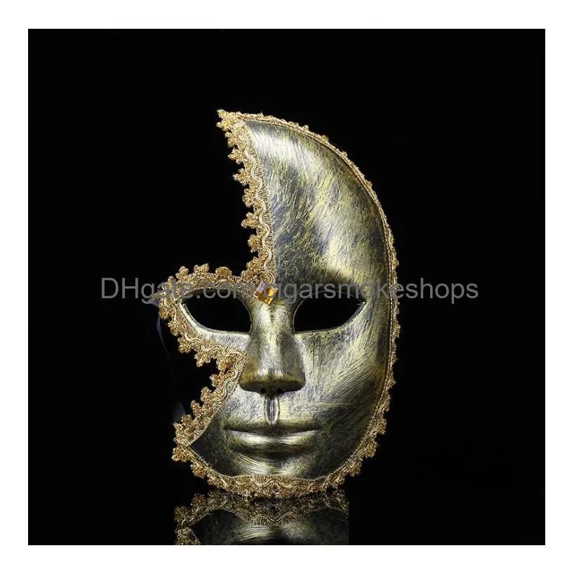 fancy antiqued rhinestone masquerade mask for men & women - half-face gold/silver party costume accessory