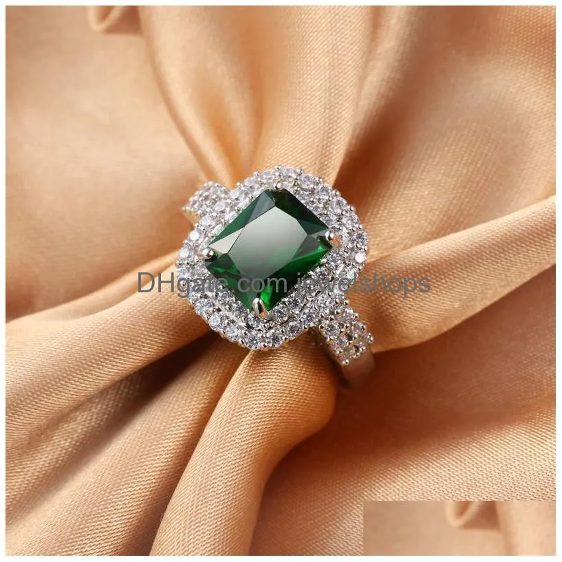 2019 fashion emerald rings for women luxury wedding gemstone silver plated engagement finger rings jewelry gift