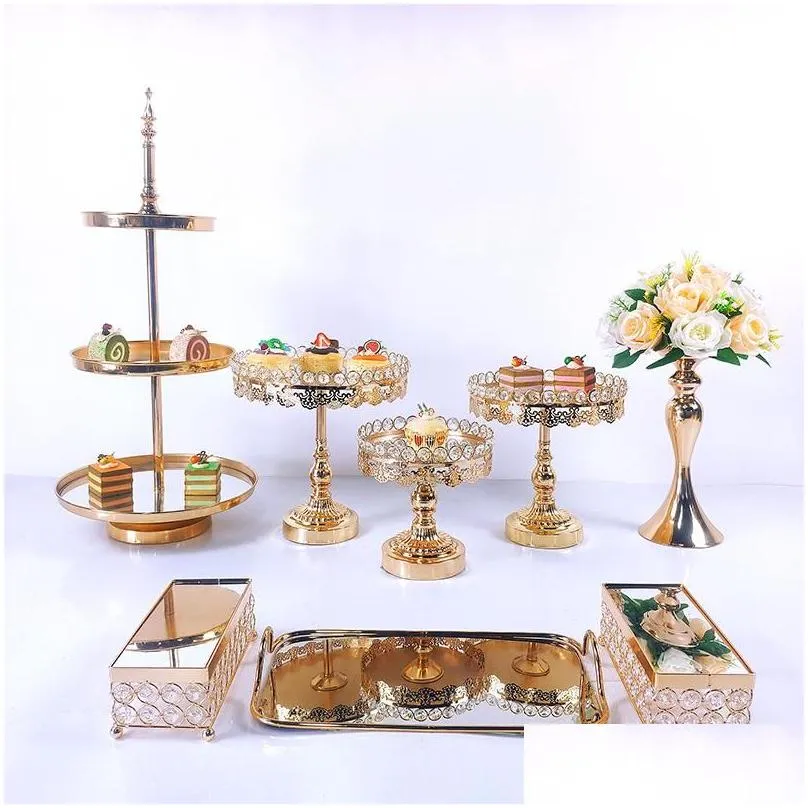 Other Festive & Party Supplies 8pcs Crystal Metal Cake Stand Set Acrylic Mirror Cupcake Decorations Dessert Pedestal Wedding Display