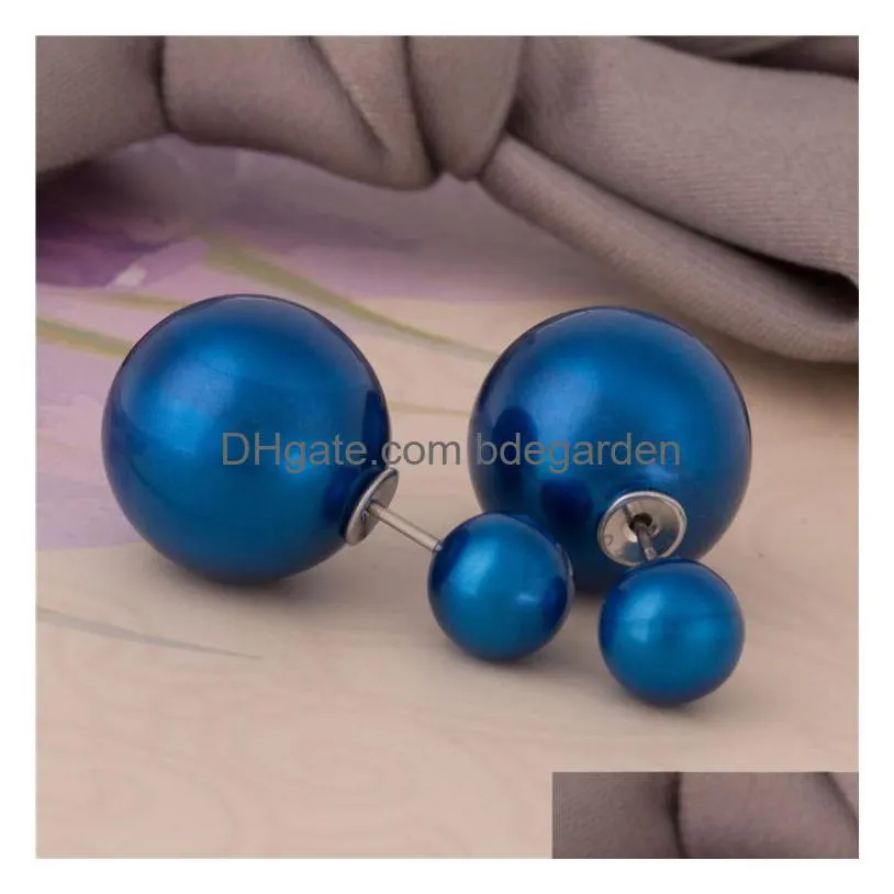 lovely candy colors double side pearl stud earrings big small ball ear rings for women girl fashion jewelry gift in bulk