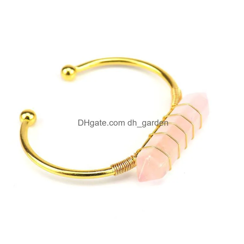 wholesale multiple shape rose quartz stone charm bracelet wire warp natural healing gemstone adjustable bracelet for women