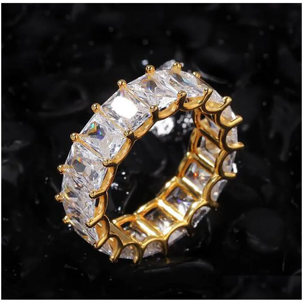 1 row 360 eternity gold bling rings micro pave cubic zirconia 14k plated simulated diamonds hip hop ring for men women