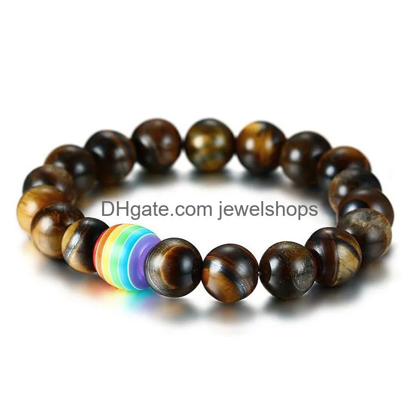 new lgbt rainbow sign charm 10mm beads bracelets for men women gay lesbian pride lava rock tiger eye natural stone chains diy jewelry