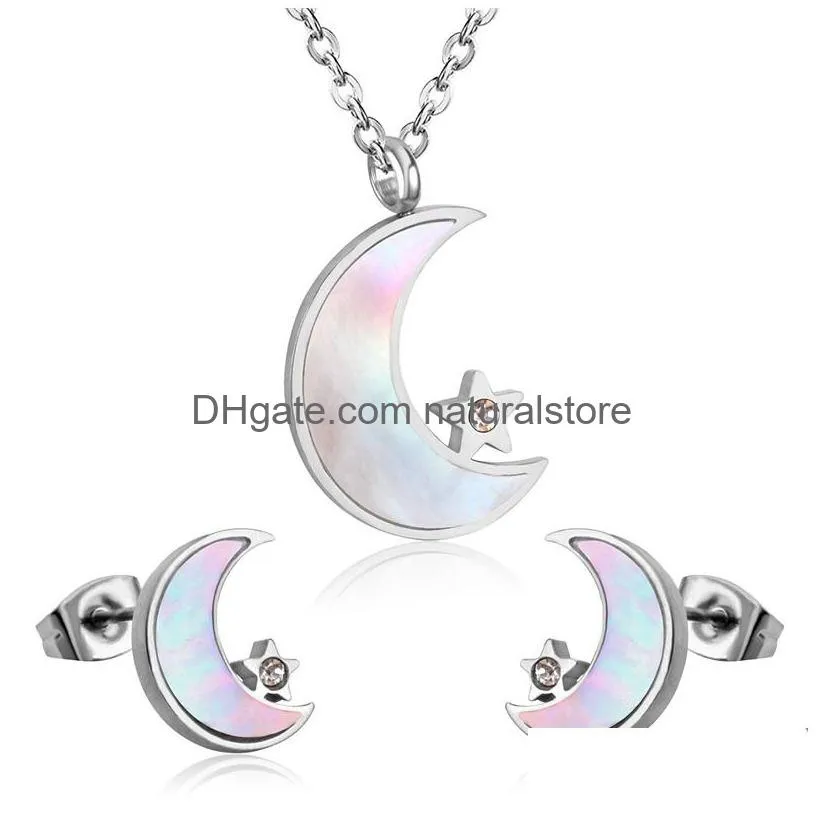 moon pendant chain necklace earring dubai bridal wedding jewelry sets for women stainless steel set