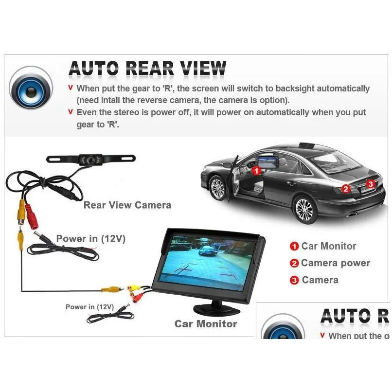 HD 7 Inch Car Rear View Camera Mirror Monitor TFT LCD Screen With IR Nighvision LED Back up Cameras