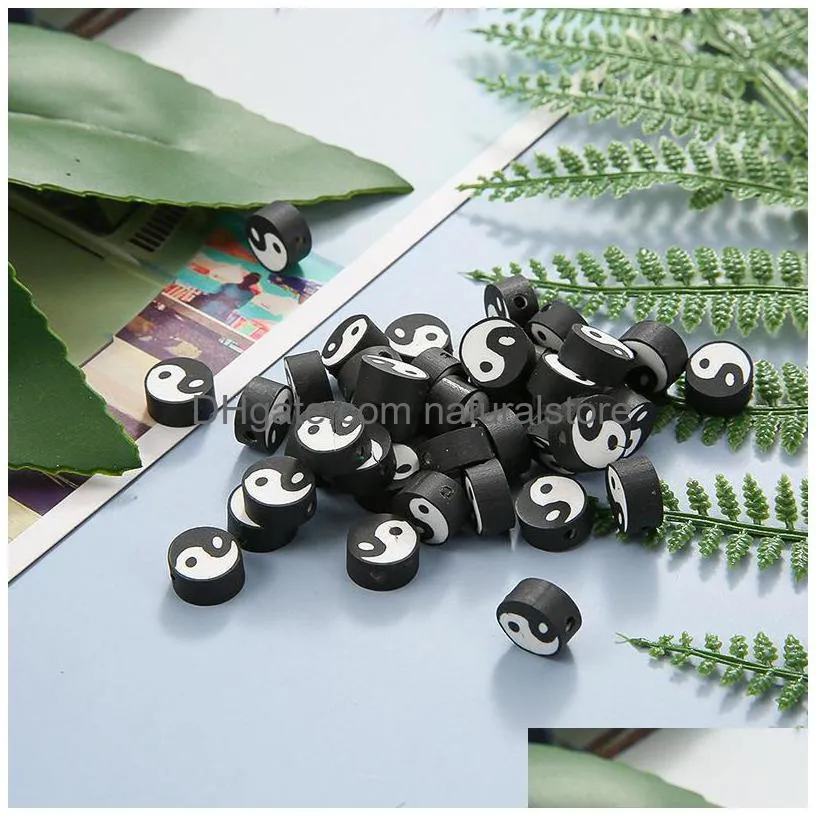 10mm tai chi round clay polymer spacer beads yin yang beads for diy jewelry making bracelet necklace accessories 50pcs/lot