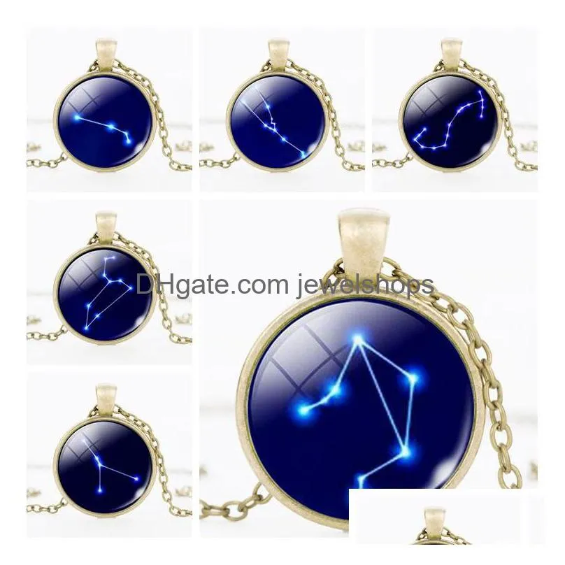 new 12 zodiac theme pendants necklaces women ladies chokers sweater chain constellation necklaces for fashion jewelry free shipping