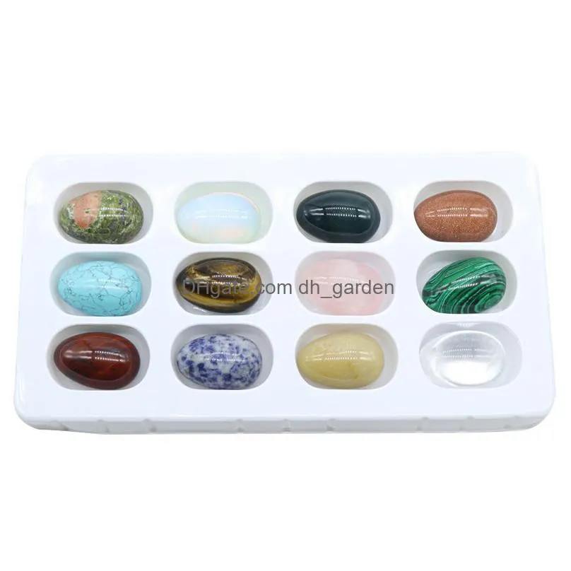 new selling 12pcs/box healing natural crystal gemstone material set egg shape gemstone decoration for jewelry making