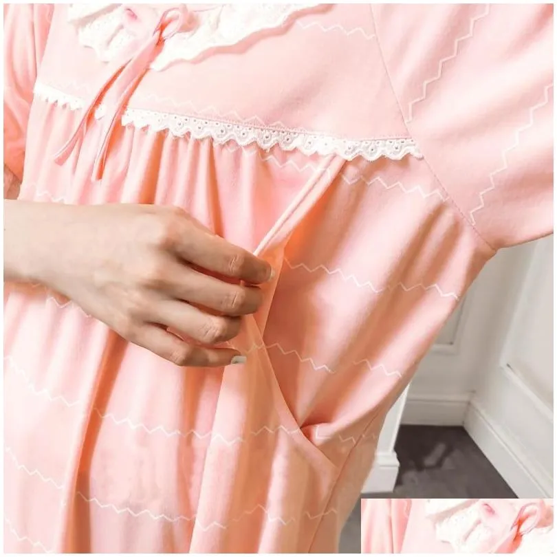 Dollplus Breastfeeding Sleepwear Cute Print Nightgown for Pregnant Woman Maternity Dress Pijamas Pregnancy Nursing Nightdress