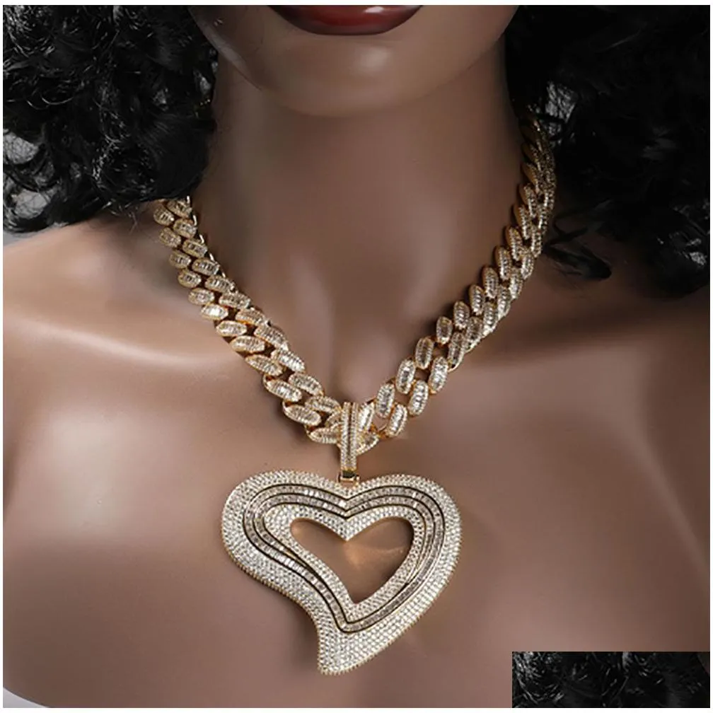14k iced out heart pendant necklace with 3mm 24inch rope chain micro pave cubic zirconia hip hop men women jewelry