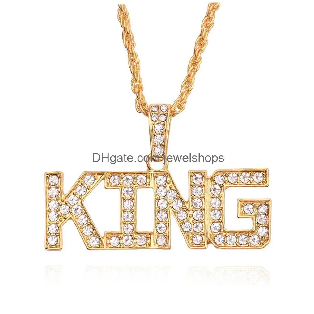 hip hop her king and his queen couple necklaces for women men iced out letter pendant gold chains hiphop rapper jewelry gift