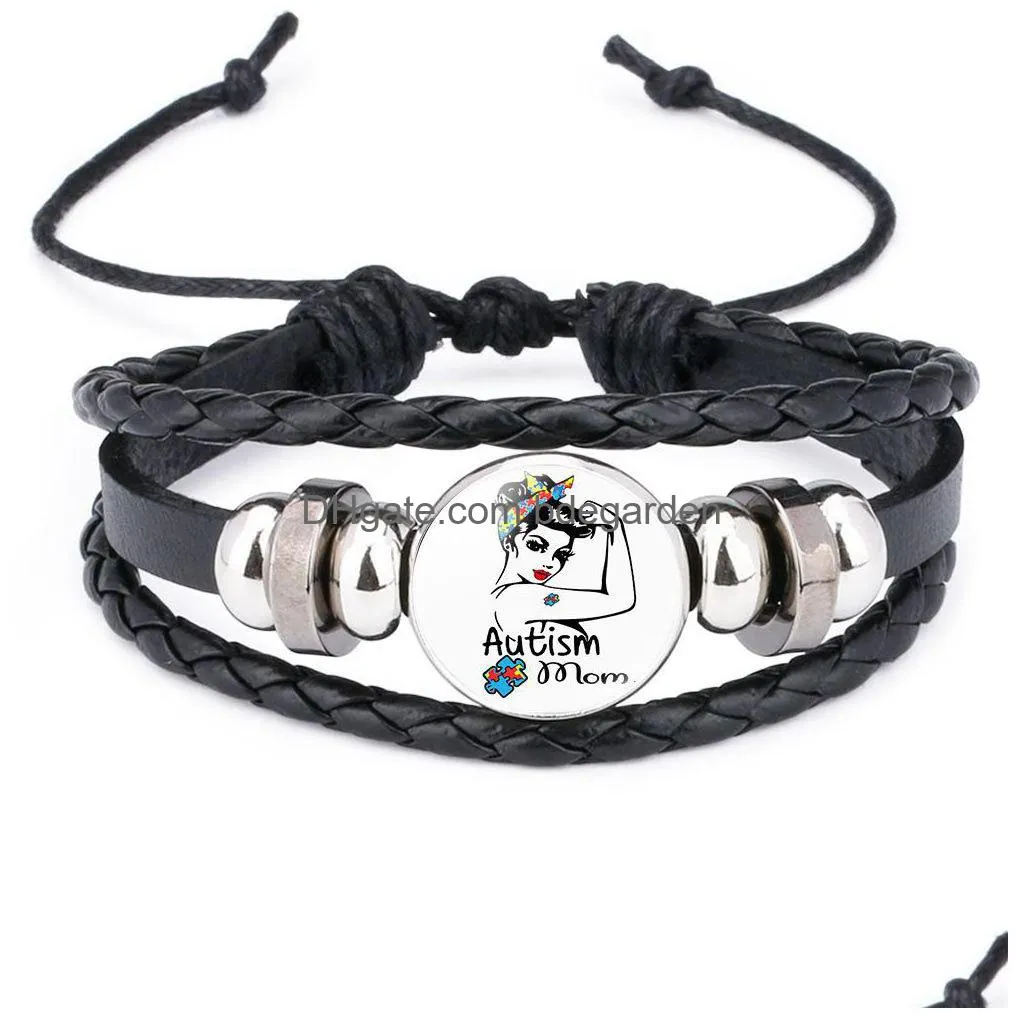 new kids autism awareness bracelets for children autism boy girl charm leather wrap wristband bangle fashion inspirational jewelry in