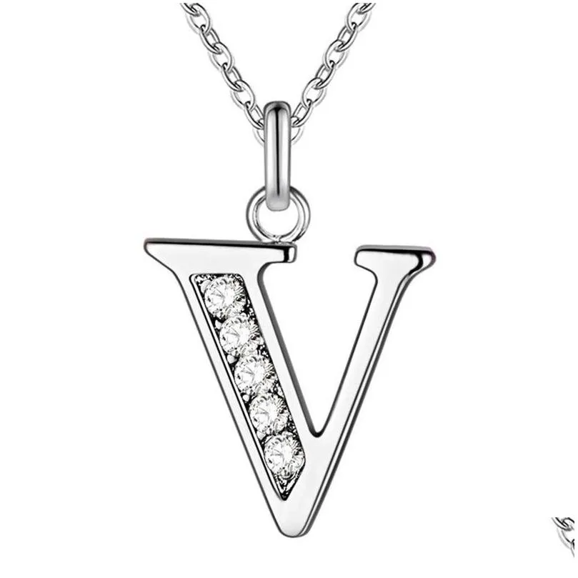 new arrival initial letters charm necklace 26 alphabet pendants stainless steel silver personalized name capital a-z jewelry crystal diamond cz stones