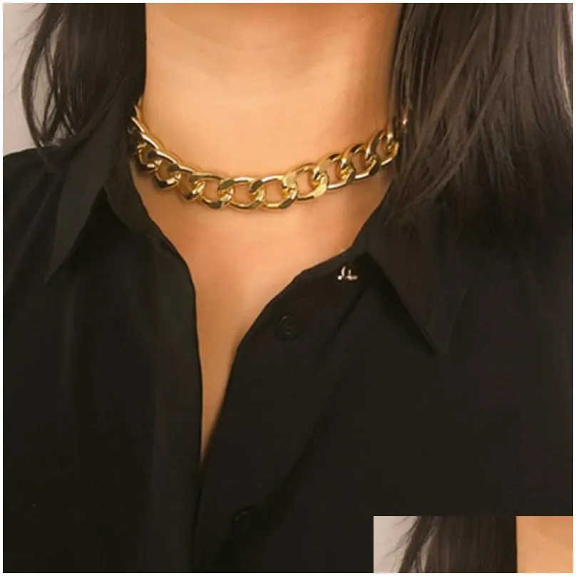 Punk  Cuban Choker Necklace Collar Statement Hip Hop Big Chunky Aluminum Gold Color Thick Chain Necklace Women Jewelry2675956