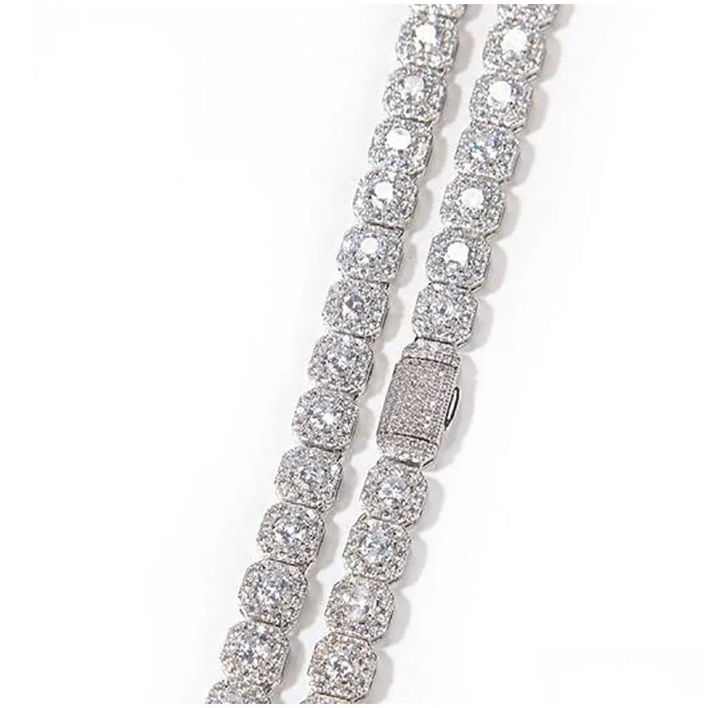9mm clustered diamond tennis chain &bracelet real solid icy cubic zircon stones bling mens women hip hop jewelry 16-20inch