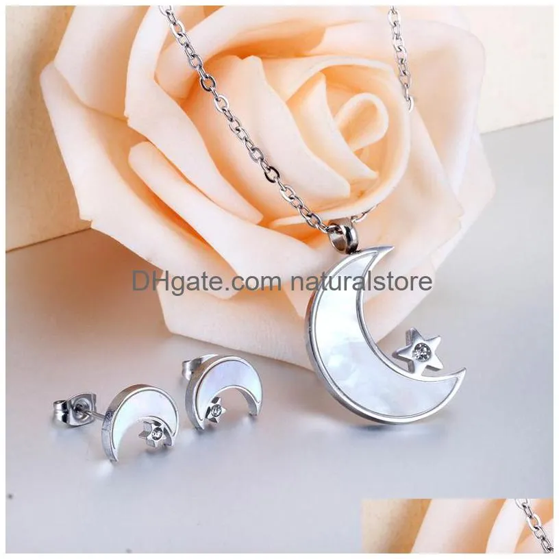 moon pendant chain necklace earring dubai bridal wedding jewelry sets for women stainless steel set