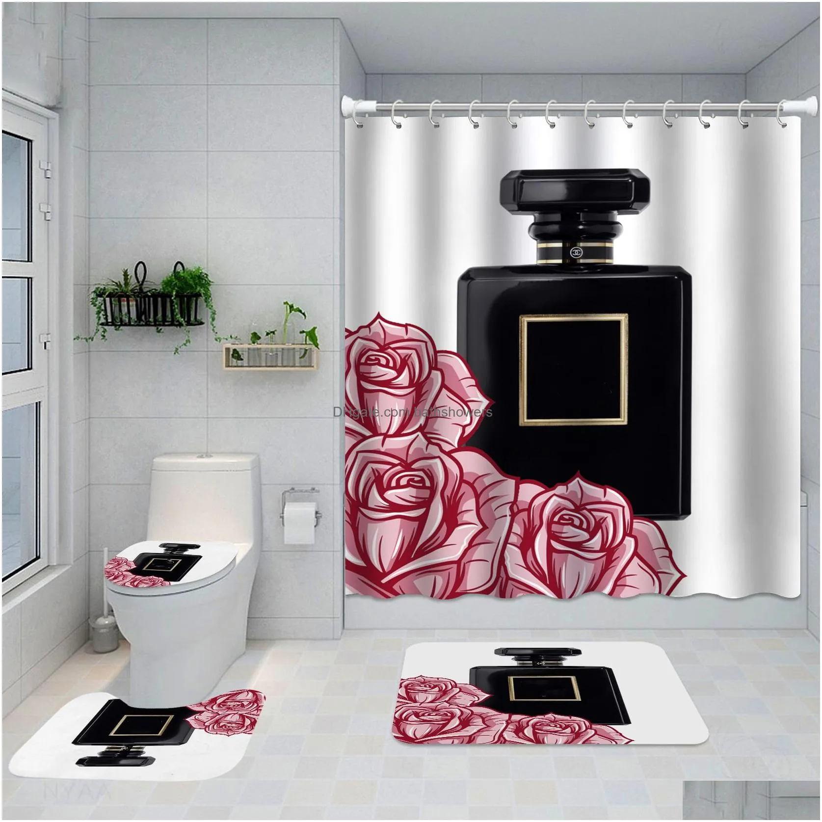 fashinon shower curtains digital printing waterproof home shower curtain polyester cloth bathroom 4pcs