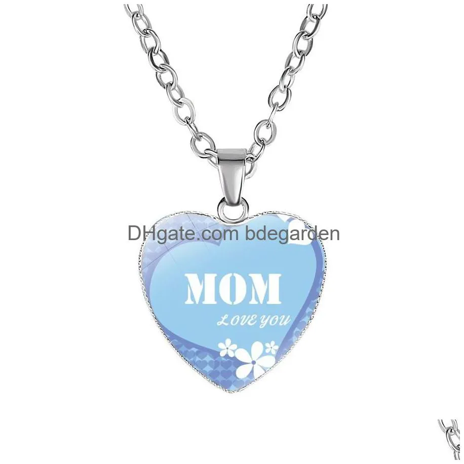 we love you mom necklace best mom ever glass love heart shape pendants silver chains for women mama mother`s day fashion jewelry gift