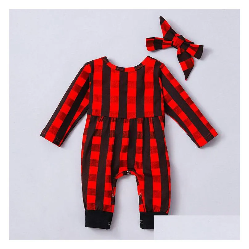 kids baby jumpsuits rompers spring and autumn christmas red plaid long sleeve butterfly knot climbing clothes