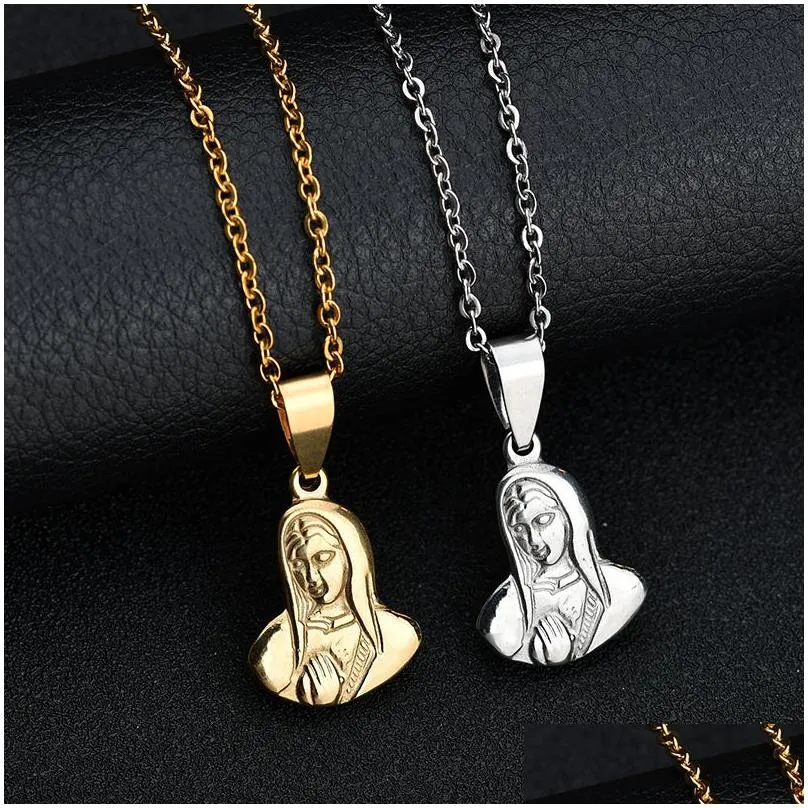 new arrival 316 stainless steel religious catholic pendant necklace jewelry silver gold mother prayer the virgin mary chain jewel for