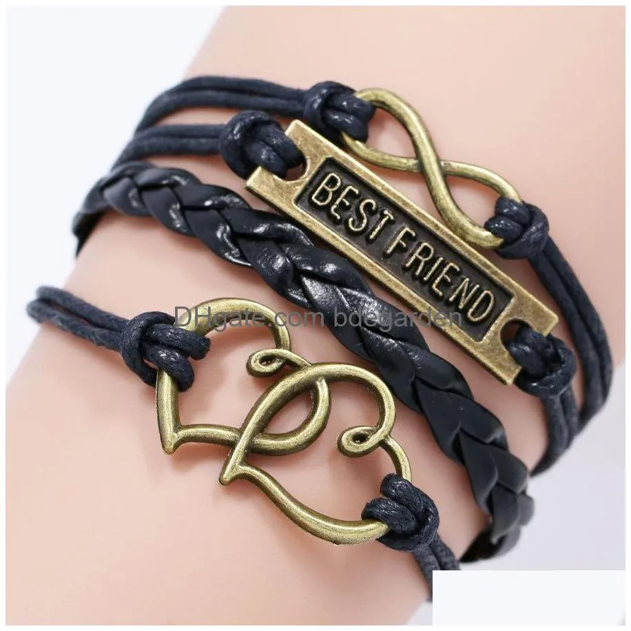 best friend bff bracelets for women men vintage love heart infinity braided leather rope wrap bangle fashion friendship jewelry gift