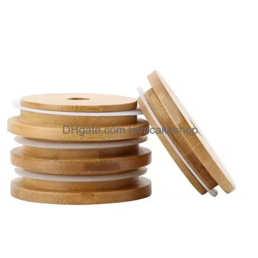 bamboo cap lids 70mm 88mm reusable bamboo mason jar lids with straw hole and silicone seal high quality