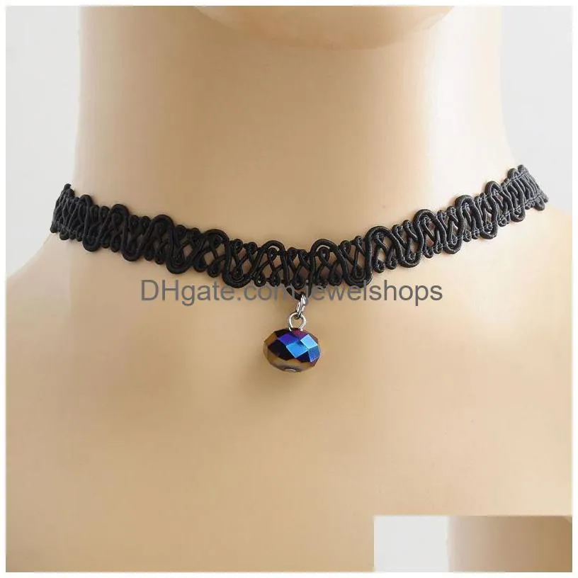 hot selling jewelry for women choker handmade vintage stretch tattoo lace choker necklaces gothic punk elastic cross pendant necklaces