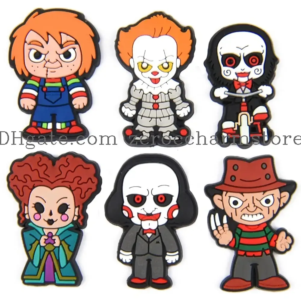 3ml pvc shoe charms horror movie halloween shoe decorations accessories fit bracelets wristband kids girl boys adults party favor gifts