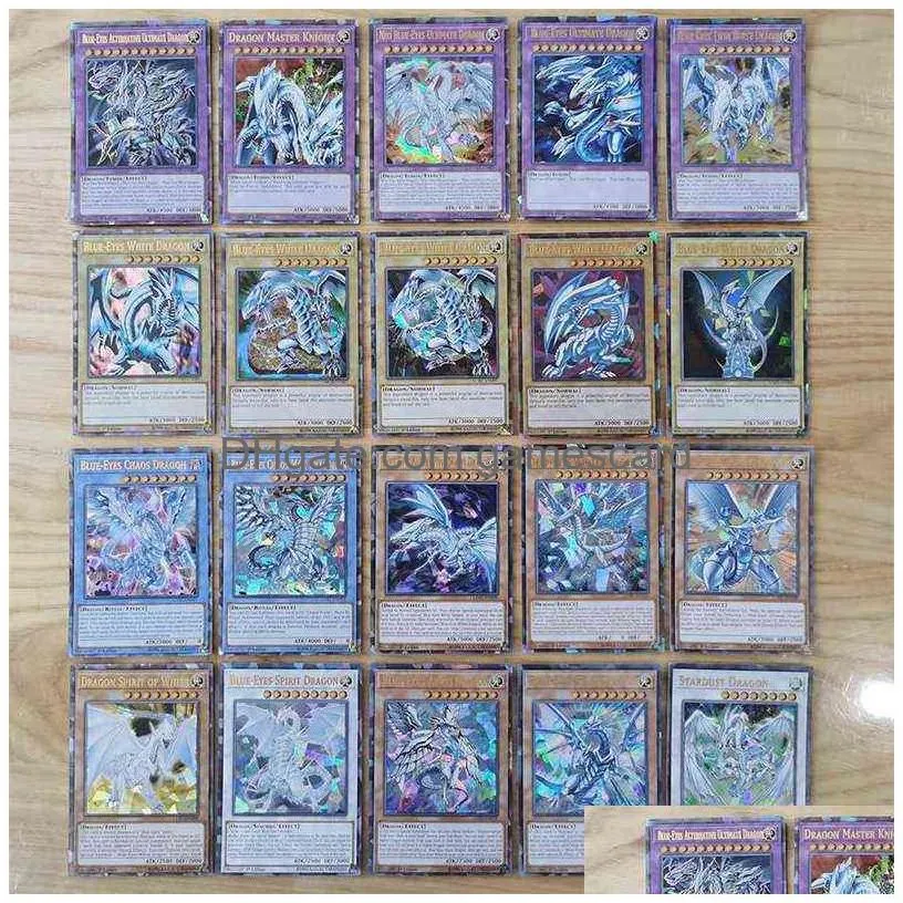 72pcs yugioh with tin box yu gi oh holographic english cards pro white dragon duel game collection card kids toy gift g220311
