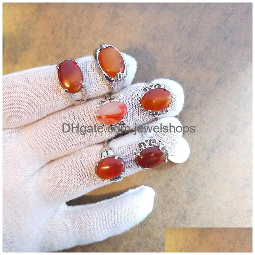 mix size natural stone solitaire rings for women 10 colors different shapes tiger eye stone ring girls fashion jewelry gift