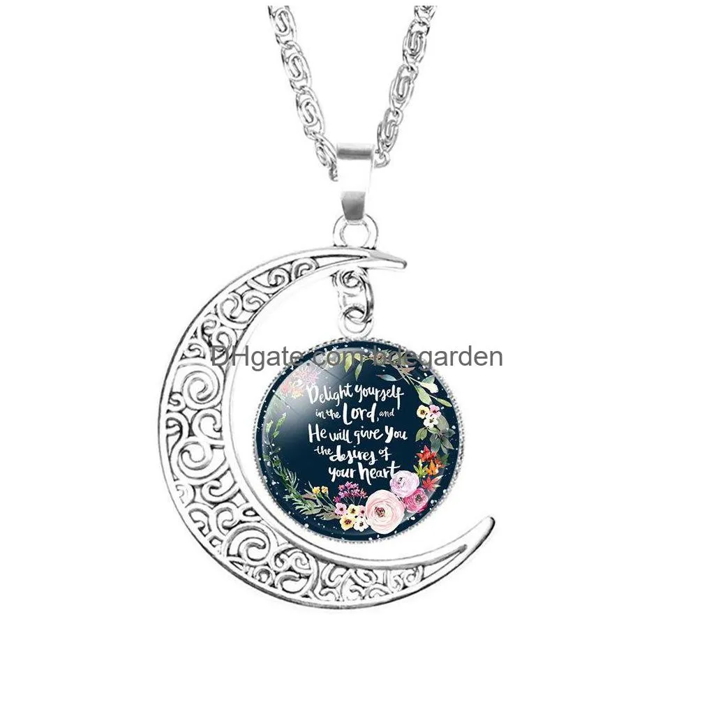 new christian bible verse pendant moon necklaces for women christians scripture glass cabochon charm fashion jewelry gift