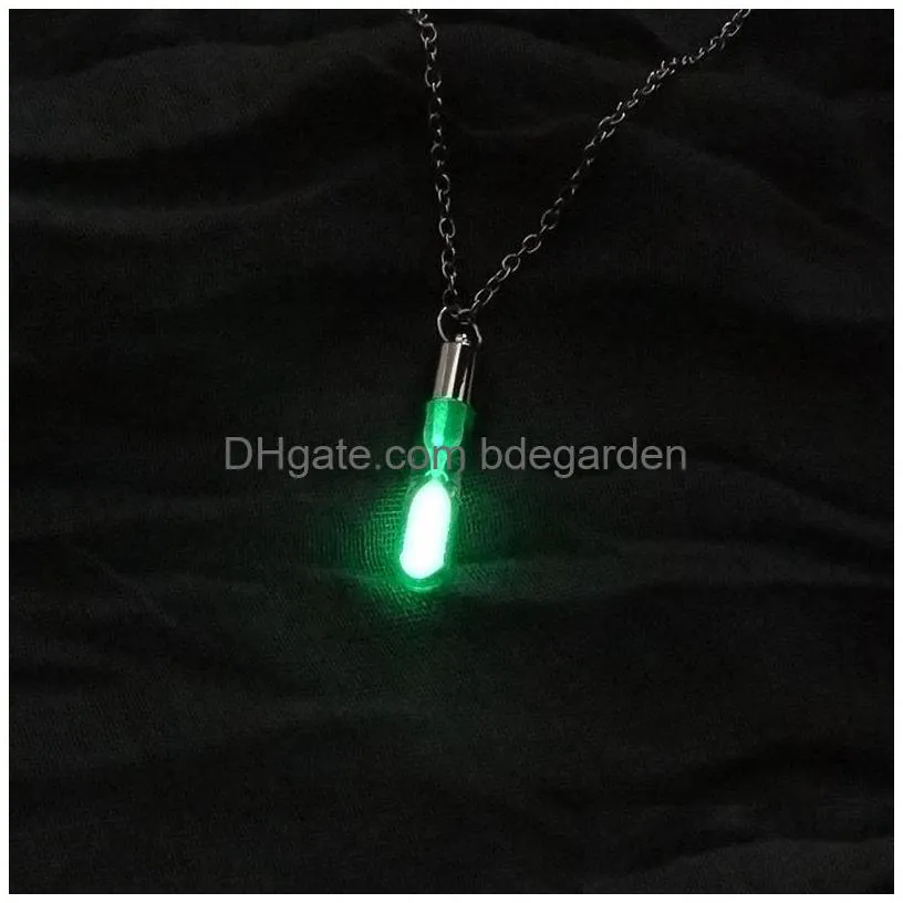 new glow in the dark time hourglass pendnat necklaces luminous glass phosphor bottle charm for women fashion jewelry gift