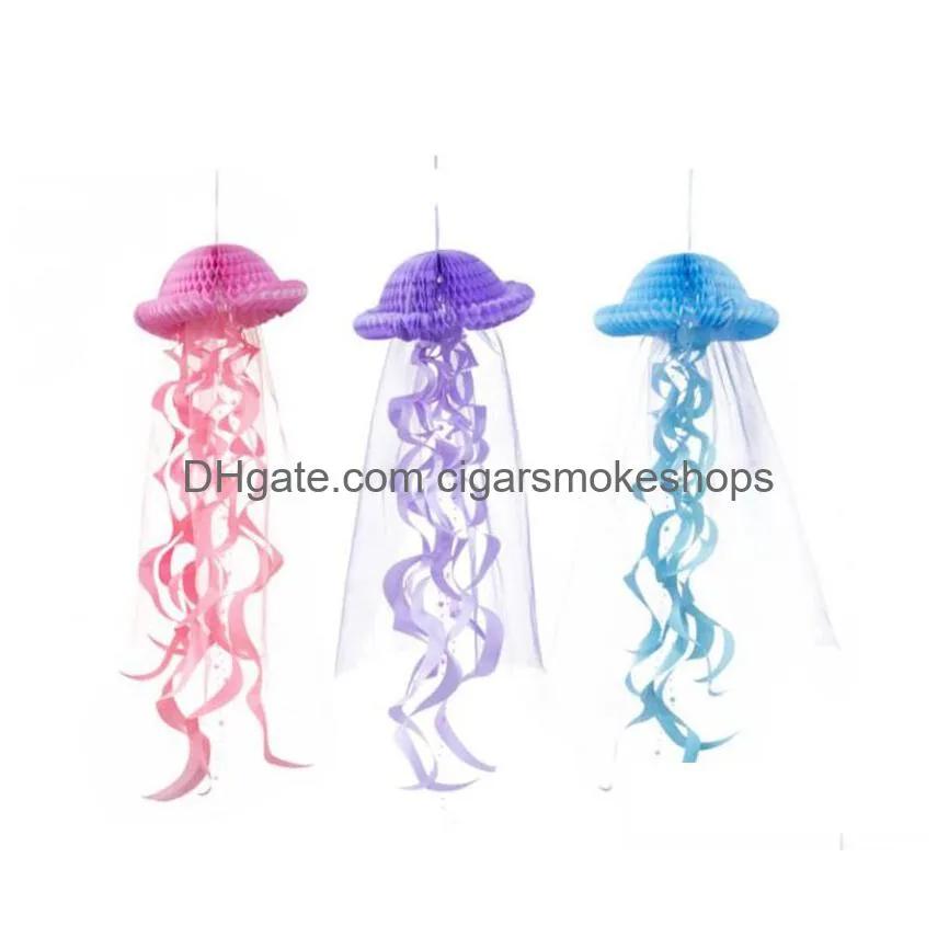 diy hanging jellyfish party decoration honeycomb craft pastel party decor under the sea kids birthday party supplies 3color