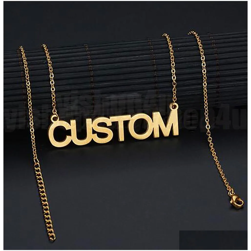 18k gold plated custom name nameplate pendant necklace stainless steel personalized letter choker chain for men women gift