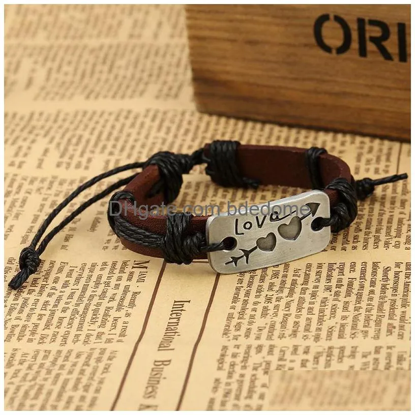 new genuine leather love at first sight couple bracelets one arrow double heart charm wrap bangle for women men love jewelry gift