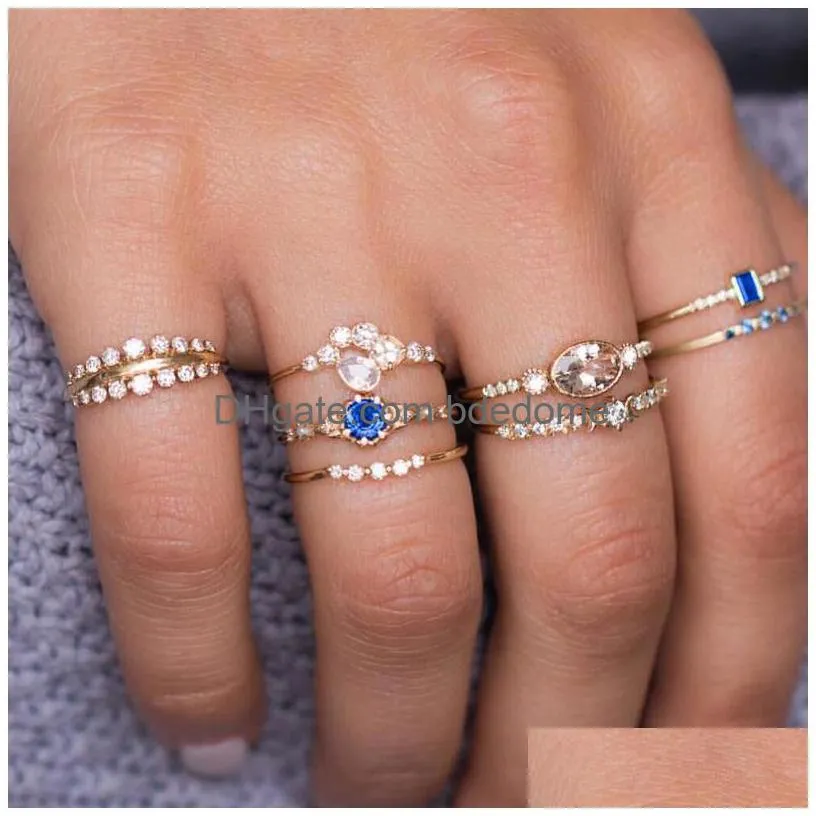 bohemian midi knuckle finger rings set for women vintage turtle elephant lotus moon crystal wedding gold silver rings boho jewelry