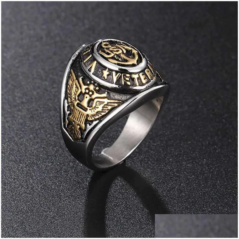 stainless steel american soldiers vietnam vet rings vintage retro black gold veteran cadre united states men`s usn military rings jewelry item