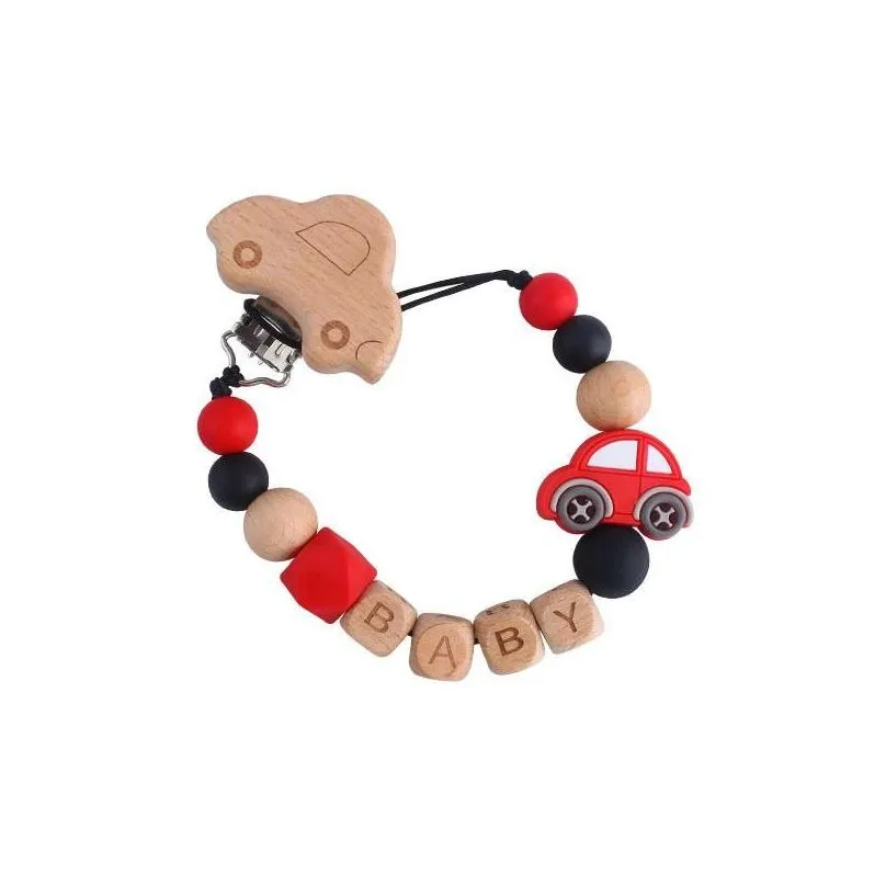 Pacifiers# Personalised Name Dummy Clip Wooden Beads Teether Holder Chewing Necklace Pendant Custom Teething Pacifier Nipple