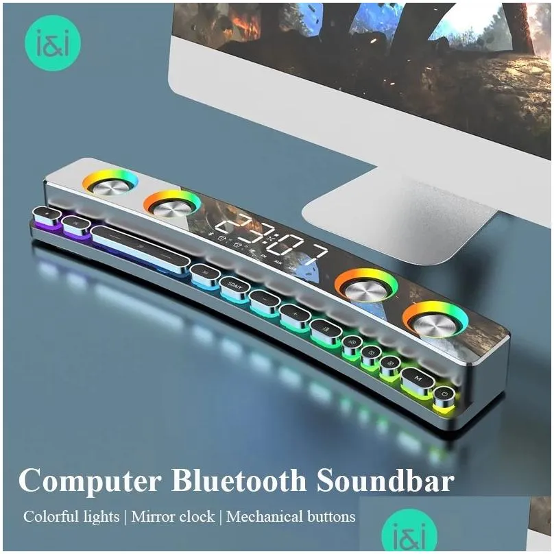 luminous Gaming Subwoofer Bluetooth Light Speaker for Computer Game,soundbar 3D Stereo Subwoofer AUX FM radio Home Clock speaker pc