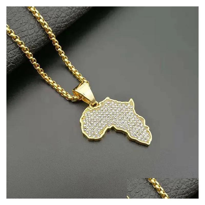 hip hop stainless steel classic african map pendant necklace gold women men`s hip-hop gift jewelry