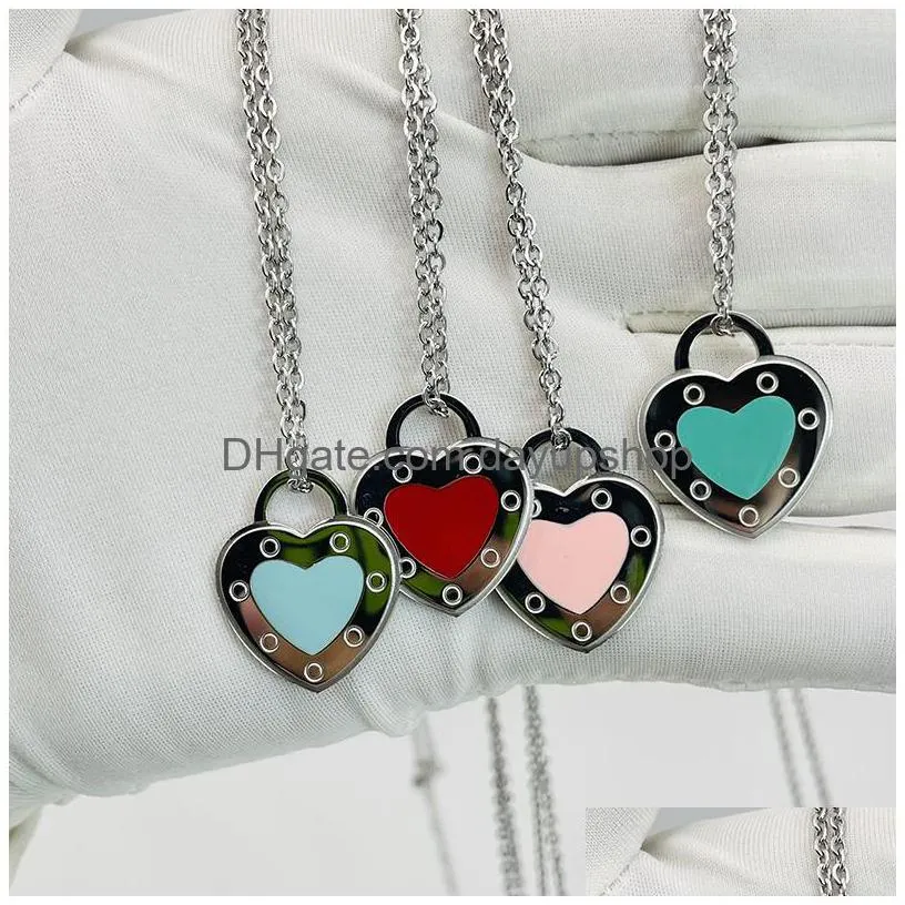 19mm heart necklace womens stainless steel love pendant blue pink green red couple jewelry valentine day christmas gift girlfriend accessories