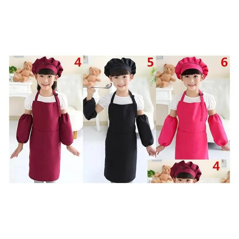 aprons kids pocket craft cooking baking art painting kitchen dining bib children 10 colors drop delivery home garden textiles 0220
