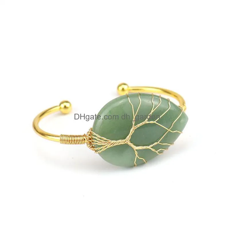 fashionable women gemstone bracelet healing natural green aventurine multiple shape stone wire warp tree of life charm bracelet