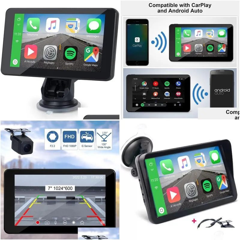9 Inch Car Video Portable Wireless CarPlay Monitor Android Auto Stereo Multimedia Bluetooth Navigation With Rearview Camera