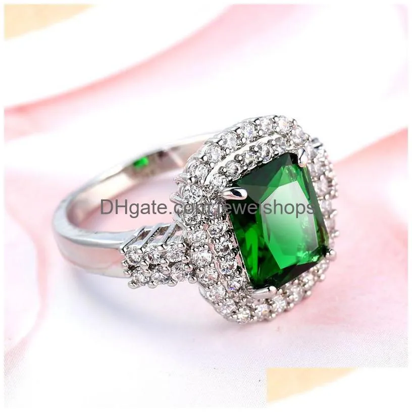 2019 fashion emerald rings for women luxury wedding gemstone silver plated engagement finger rings jewelry gift