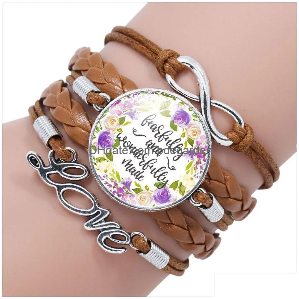 religion scripture multi layered leather rope bracelets for women men glass cabochon holy bible charm bangle fashion jewelry in bulk