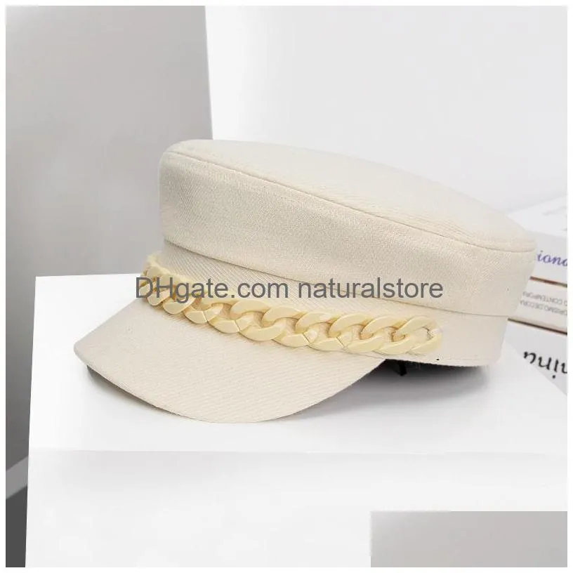 spring summer chain black cotton military berets for women female flat army hat girl travel beret ladies painter cap